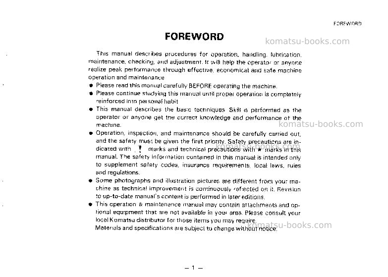 Komatsu wa70-1jpn Operation manual cover Page 2 Komatsu wa70-1jpn Operation manual cover Page 2