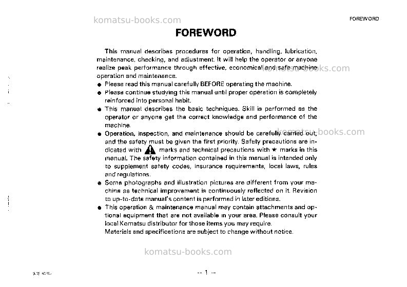 Komatsu wa150-1jpn Operation manual cover Page 2 Komatsu wa150-1jpn Operation manual cover Page 2