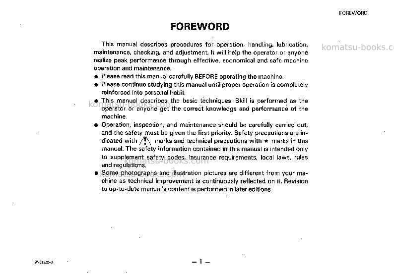 Komatsu wa200-1jpn Operation manual cover Page 2 Komatsu wa200-1jpn Operation manual cover Page 2