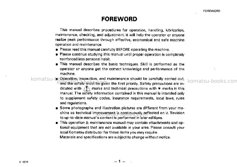 Komatsu wa300-1jpn-c spec Operation manual cover Page 2 Komatsu wa300-1jpn-c spec Operation manual cover Page 2