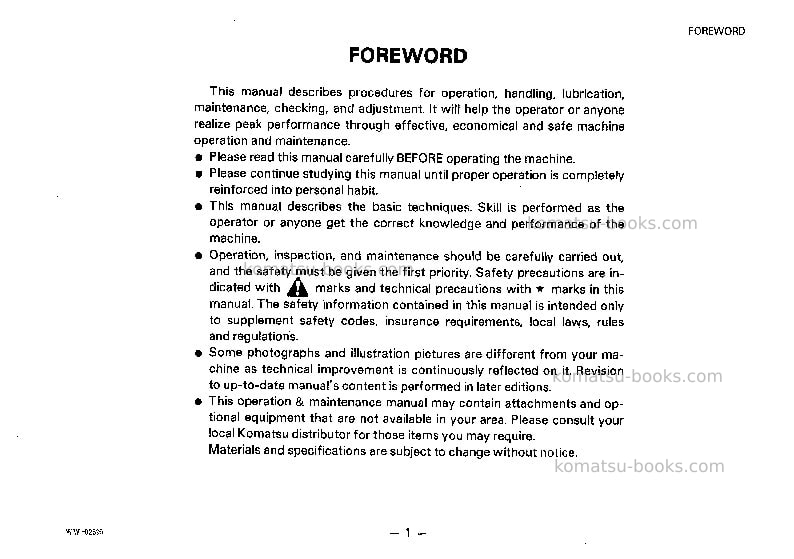 Komatsu wa200-1jpn Operation manual cover Page 2