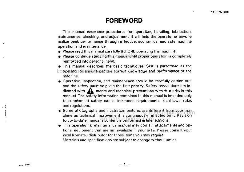 Komatsu wa500-1jpn Operation manual cover Page 2 Komatsu wa500-1jpn Operation manual cover Page 2
