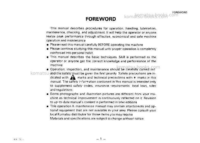 Komatsu wa500-1jpn Operation manual cover Page 2 Komatsu wa500-1jpn Operation manual cover Page 2