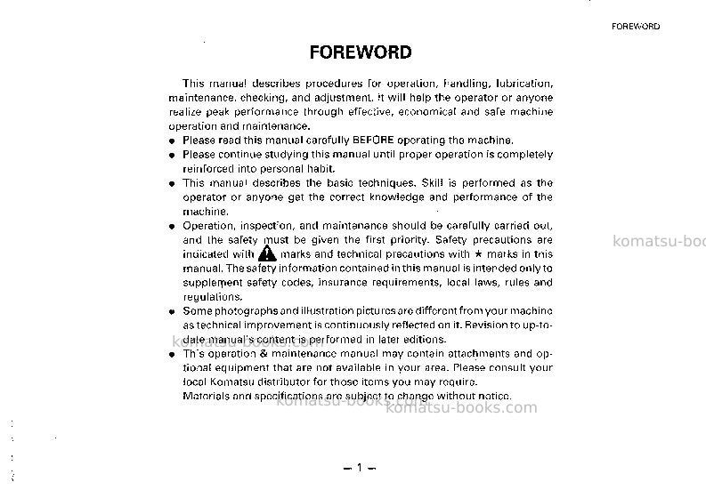 Komatsu wa500-1jpn-c spec Operation manual cover Page 2