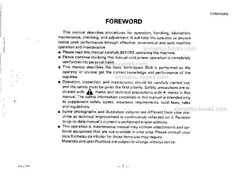 Komatsu wa600-1jpn Operation manual cover Page 2 Komatsu wa600-1jpn Operation manual cover Page 2