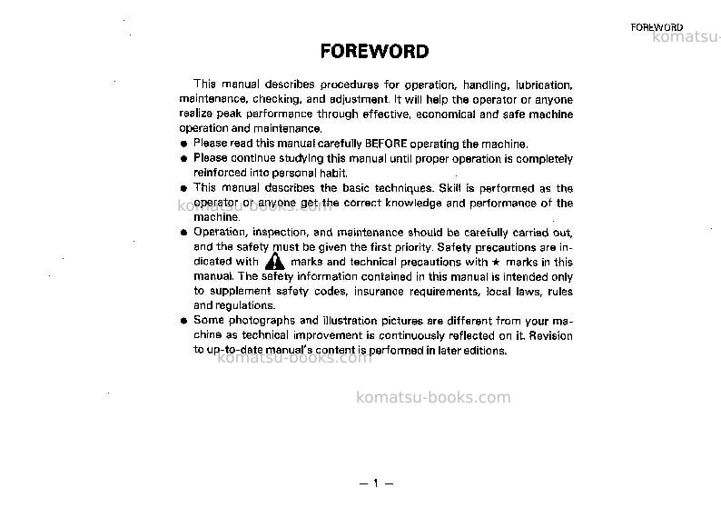 Komatsu wa600-1jpn-c spec Operation manual cover Page 2 Komatsu wa600-1jpn-c spec Operation manual cover Page 2