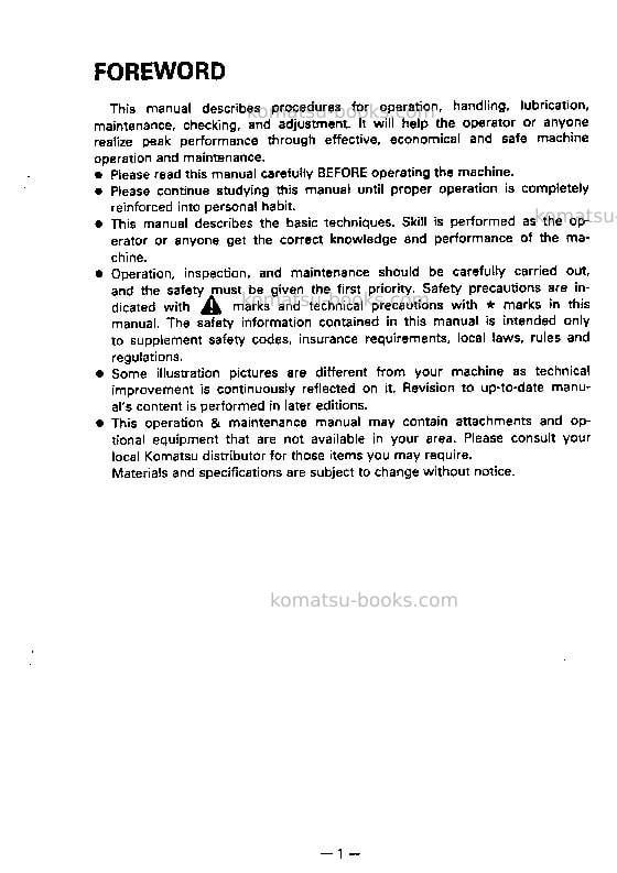 Komatsu wa700-1jpn Operation manual cover Page 2