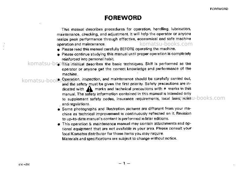 Komatsu wa800-2jpn Operation manual cover Page 2 Komatsu wa800-2jpn Operation manual cover Page 2