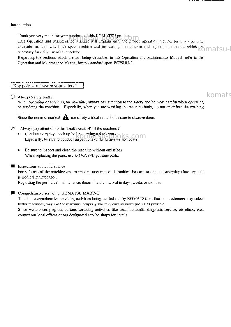 Komatsu pc75uut-2jpn Operation manual cover Page 2 Komatsu pc75uut-2jpn Operation manual cover Page 2