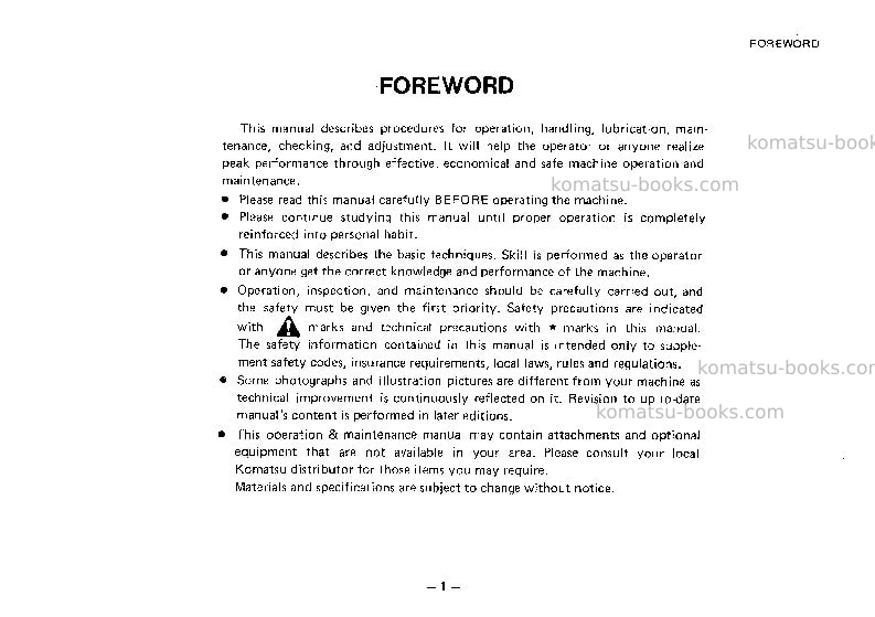 Komatsu hd1600m-1jpn Operation manual cover Page 2