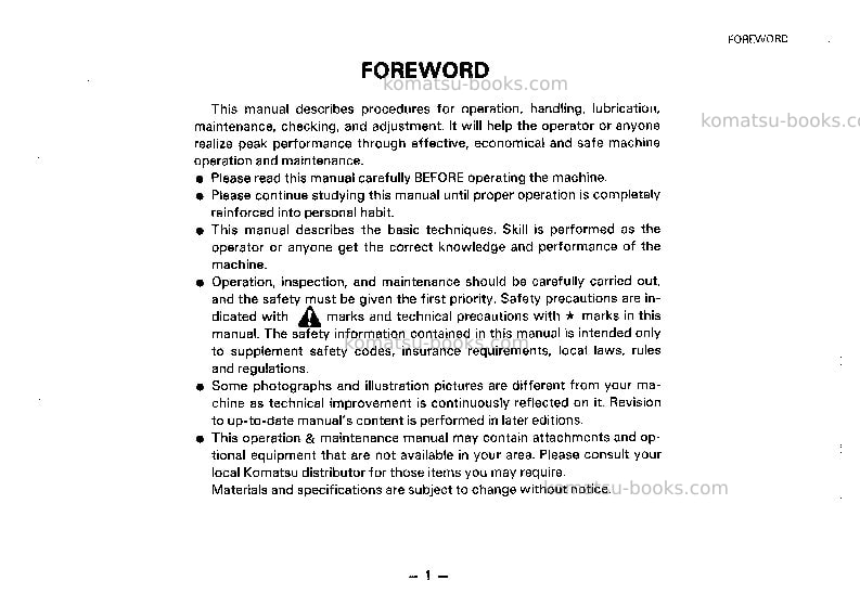 Komatsu eg33bs-1jpn Operation manual cover Page 2 Komatsu eg33bs-1jpn Operation manual cover Page 2