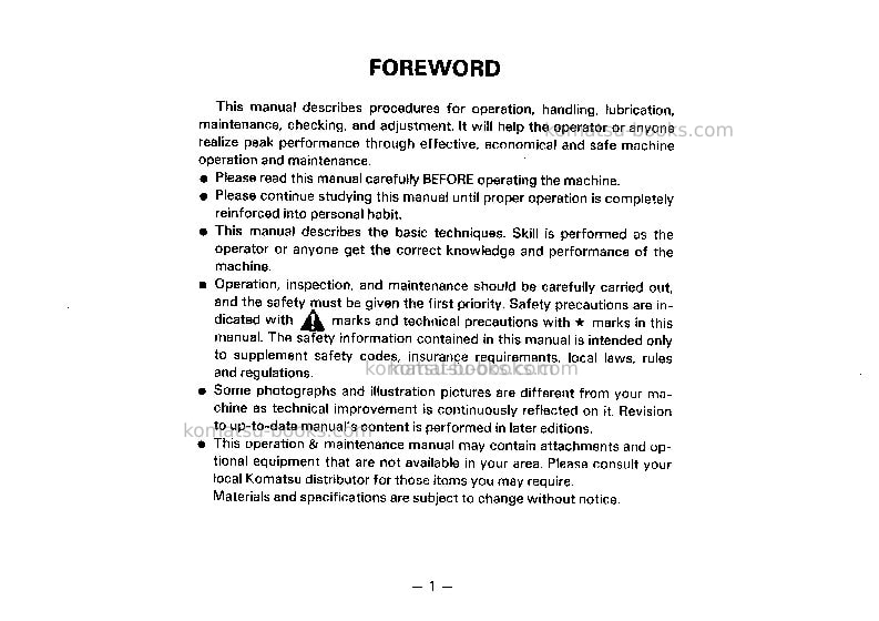 Komatsu eg125bs-2jpn Operation manual cover Page 2 Komatsu eg125bs-2jpn Operation manual cover Page 2