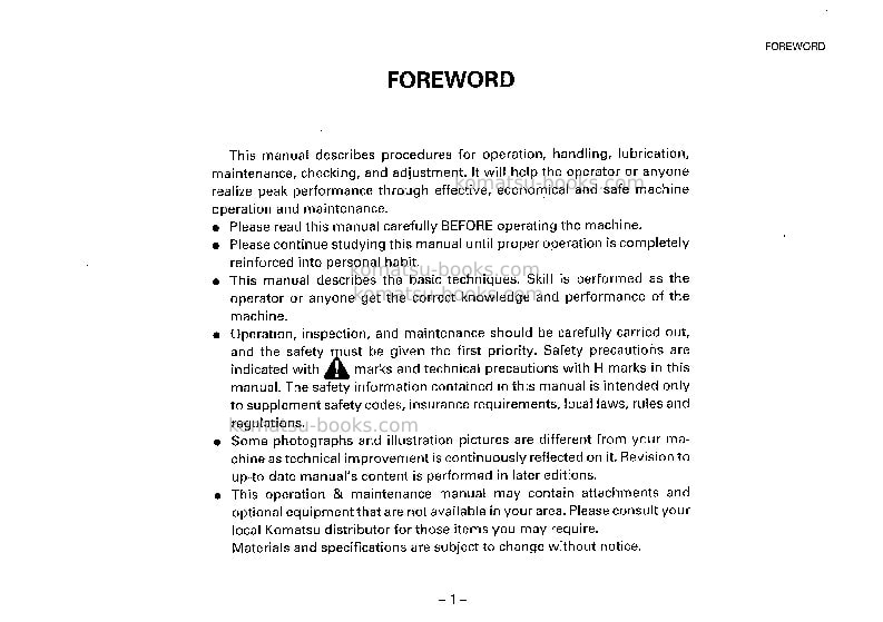 Komatsu eg580-1jpn Operation manual cover Page 2 Komatsu eg580-1jpn Operation manual cover Page 2