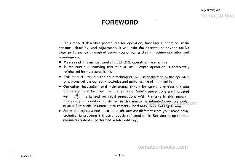 Komatsu ec260z-1jpn Operation manual cover Page 2