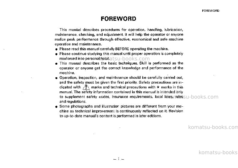 Komatsu eg200-3jpn Operation manual cover Page 2 Komatsu eg200-3jpn Operation manual cover Page 2