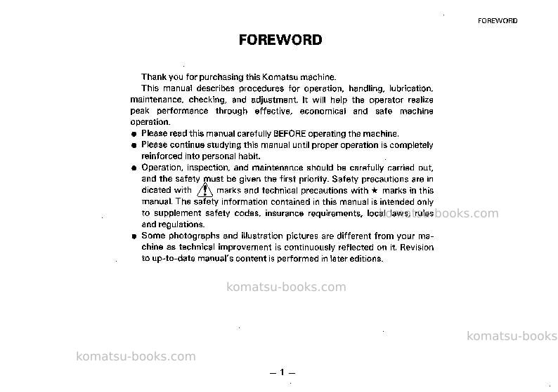 Komatsu eg1100-1jpn Operation manual cover Page 2 Komatsu eg1100-1jpn Operation manual cover Page 2