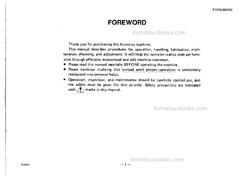 Komatsu d21q-5jpn Operation manual cover Page 2 Komatsu d21q-5jpn Operation manual cover Page 2