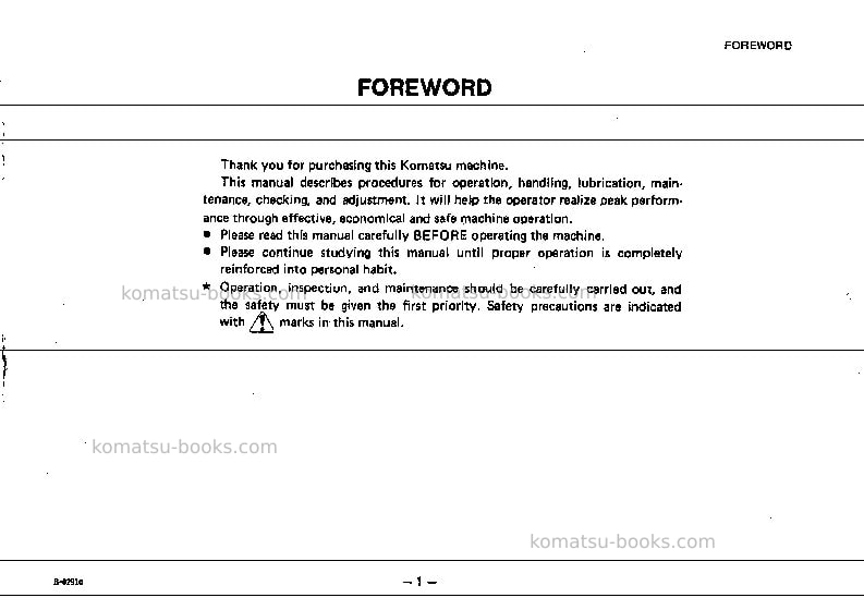 Komatsu d57s-1jpn Operation manual cover Page 2 Komatsu d57s-1jpn Operation manual cover Page 2