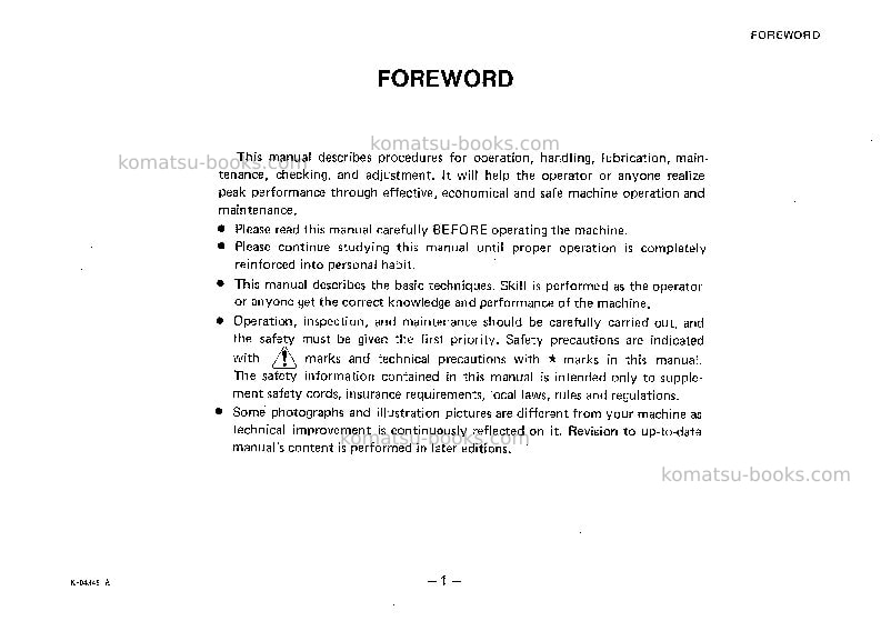 Komatsu d60s-7jpn Operation manual cover Page 2 Komatsu d60s-7jpn Operation manual cover Page 2