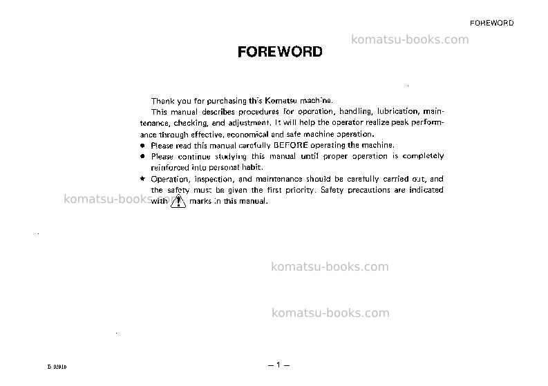 Komatsu d80f-18jpn Operation manual cover Page 2 Komatsu d80f-18jpn Operation manual cover Page 2
