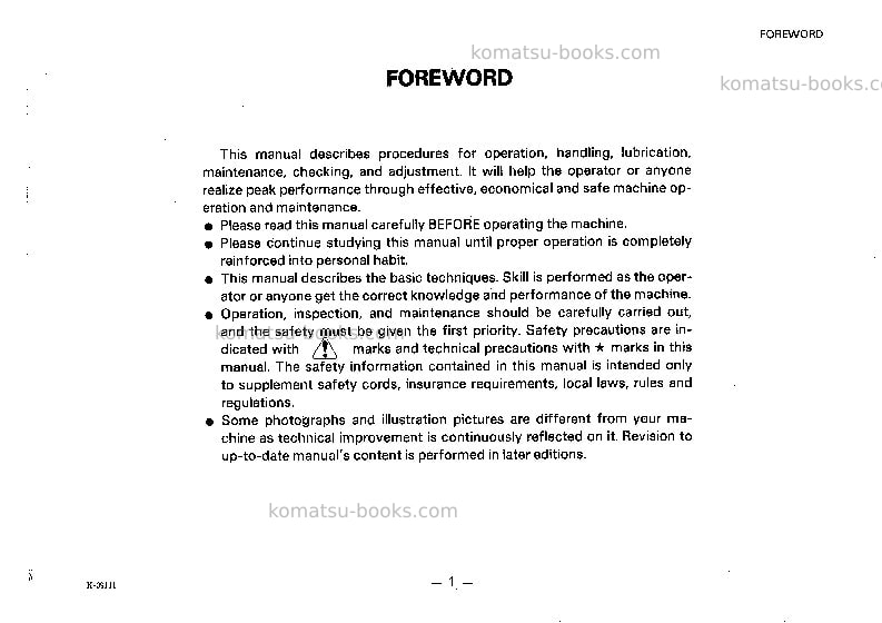 Komatsu gd705a-3jpn Operation manual cover Page 2