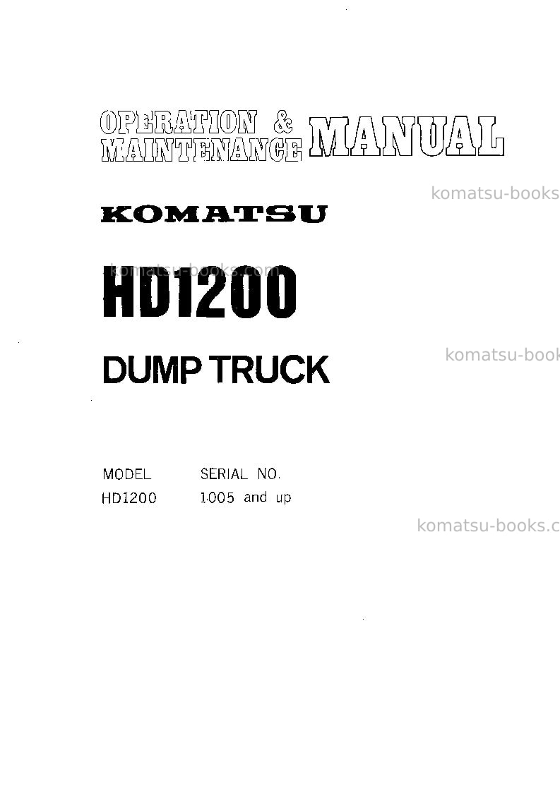 Komatsu hd1200-1jpn Operation manual cover Page 2 Komatsu hd1200-1jpn Operation manual cover Page 2