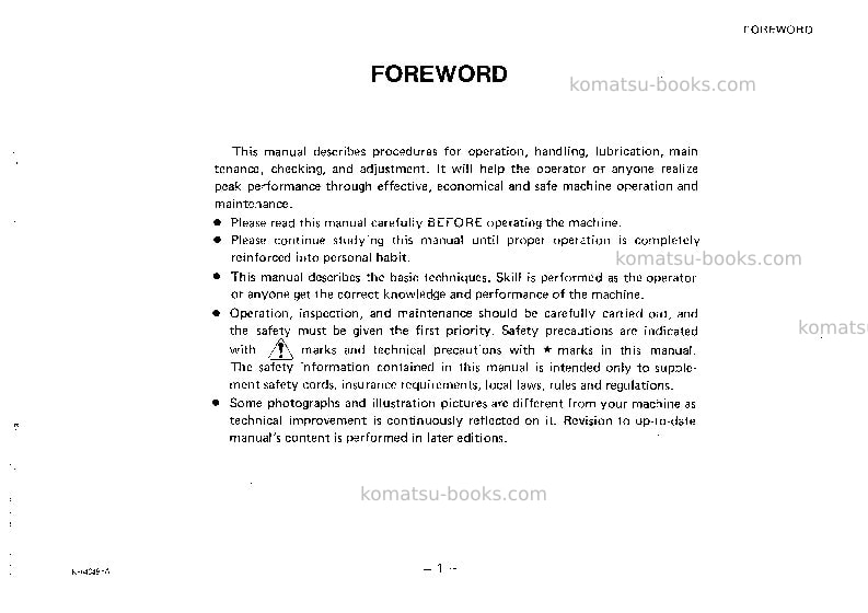 Komatsu ec105z-1jpn Operation manual cover Page 2 Komatsu ec105z-1jpn Operation manual cover Page 2
