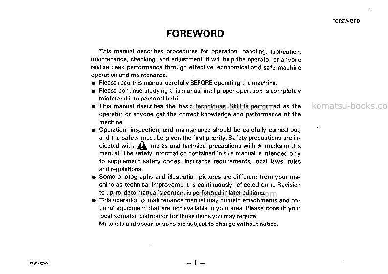 Komatsu gd461a-1jpn Operation manual cover Page 2 Komatsu gd461a-1jpn Operation manual cover Page 2