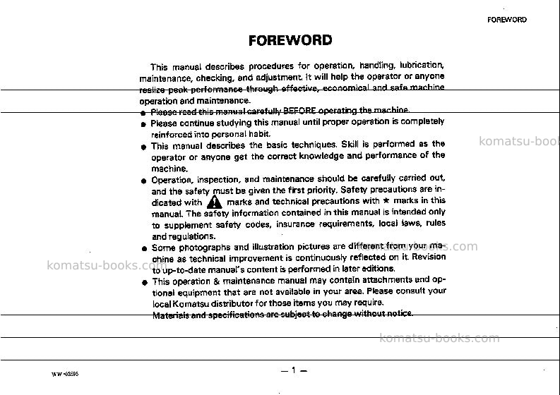 Komatsu gd511a-1jpn Operation manual cover Page 2 Komatsu gd511a-1jpn Operation manual cover Page 2