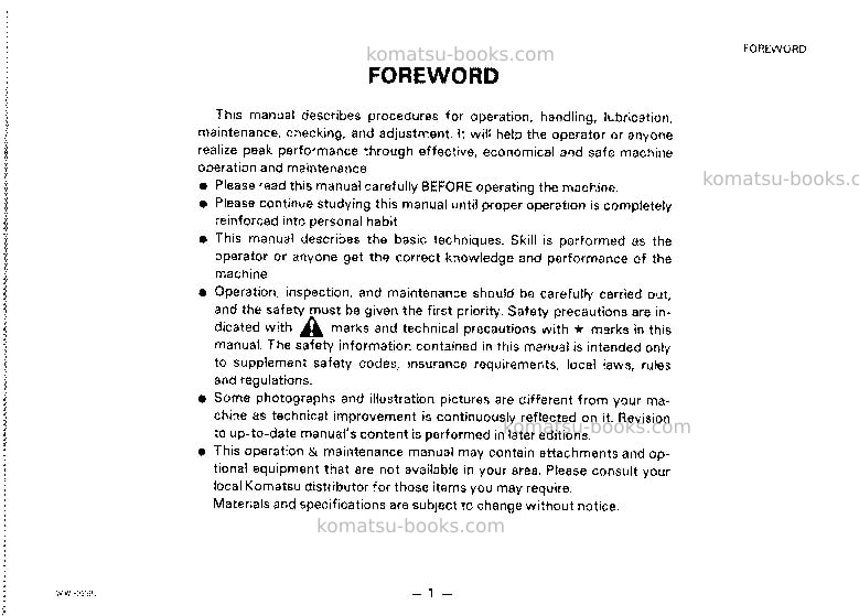 Komatsu gd521r-1jpn Operation manual cover Page 2 Komatsu gd521r-1jpn Operation manual cover Page 2