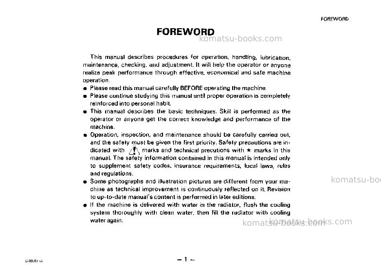 Komatsu gd525a-1jpn Operation manual cover Page 2 Komatsu gd525a-1jpn Operation manual cover Page 2