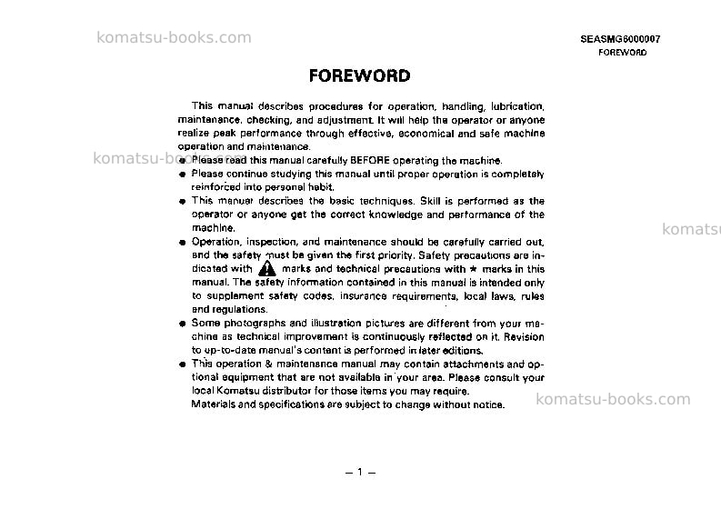 Komatsu 4d95le-1jpn Operation manual cover Page 2 Komatsu 4d95le-1jpn Operation manual cover Page 2