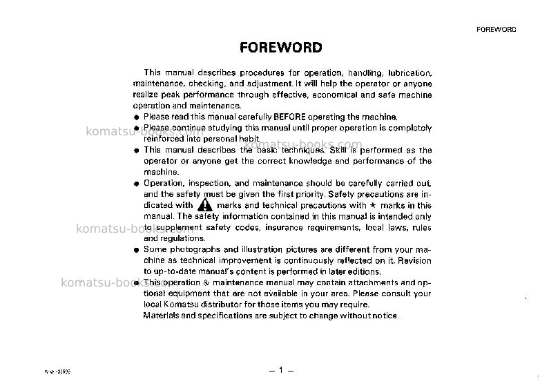 Komatsu wa250-1jpn-p Operation manual cover Page 2