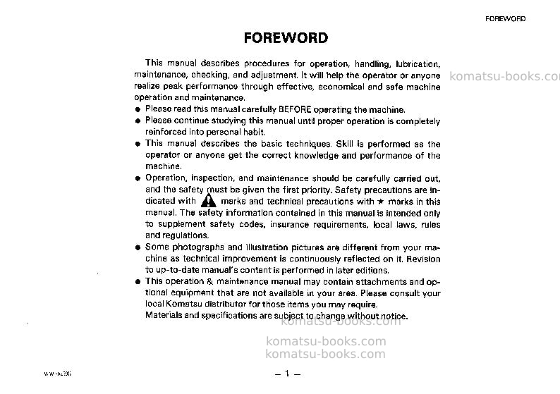 Komatsu wa180-1jpn Operation manual cover Page 2 Komatsu wa180-1jpn Operation manual cover Page 2