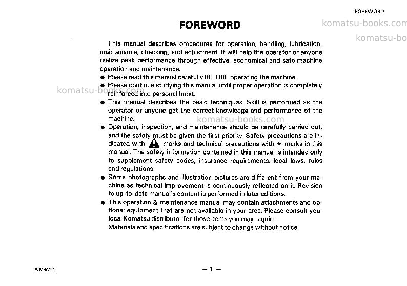 Komatsu wa320-1jpn Operation manual cover Page 2