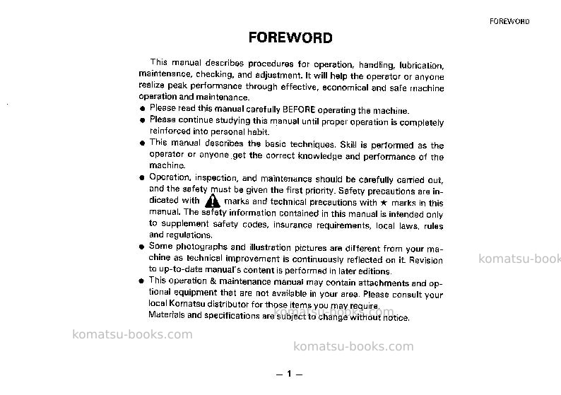 Komatsu wa320-1jpn-c spec Operation manual cover Page 2