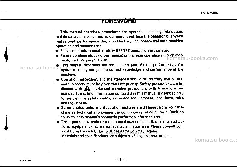 Komatsu wa380-1jpn Operation manual cover Page 2 Komatsu wa380-1jpn Operation manual cover Page 2