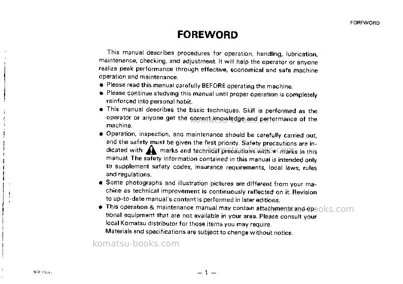Komatsu wa380-1jpn Operation manual cover Page 2 Komatsu wa380-1jpn Operation manual cover Page 2