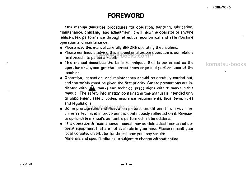 Komatsu wa120-1jpn Operation manual cover Page 2 Komatsu wa120-1jpn Operation manual cover Page 2
