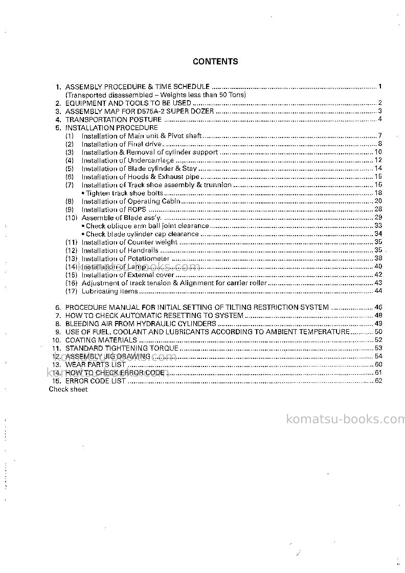 Komatsu d575a-2jpn-super dozer Field assembly manual cover Page 2 Komatsu d575a-2jpn-super dozer Field assembly manual cover Page 2