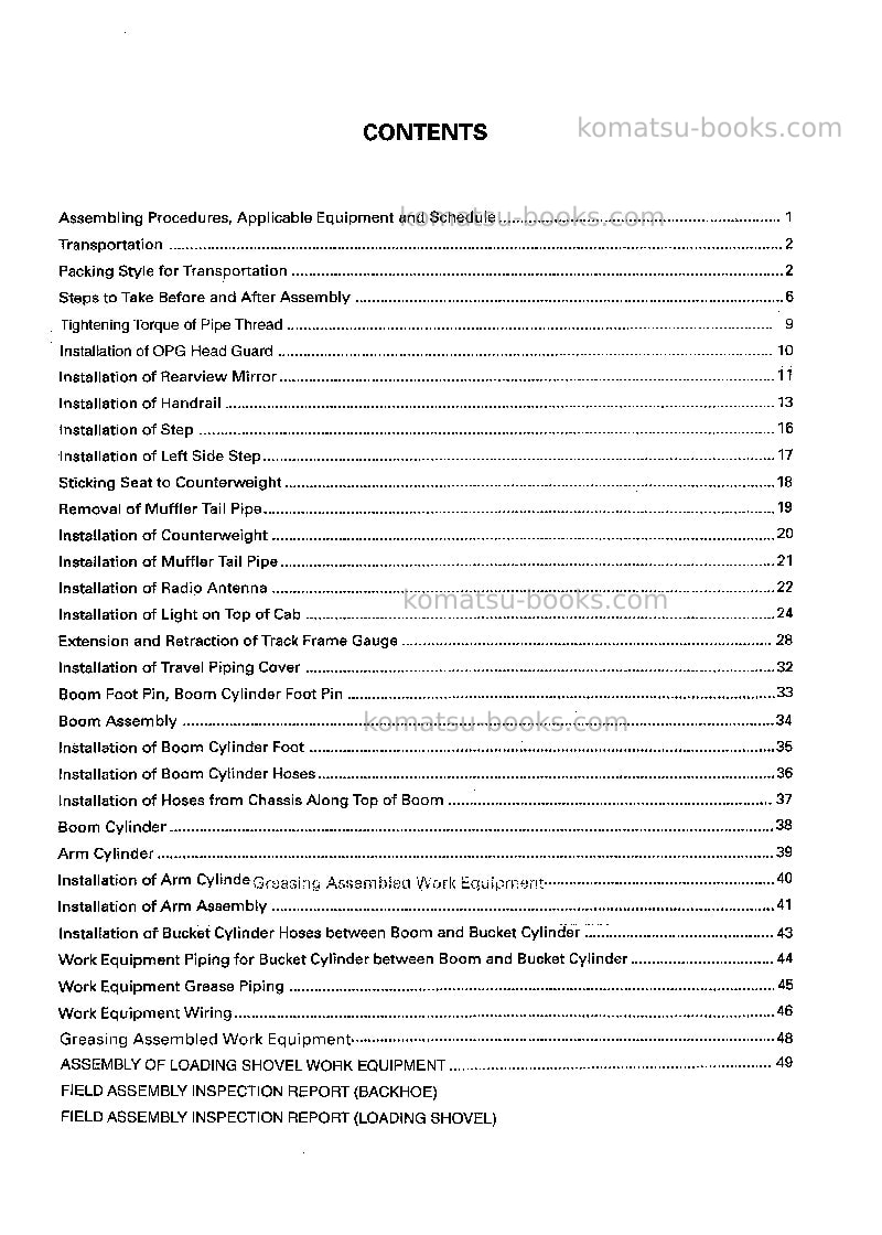 Komatsu pc600lc-6jpn Field assembly manual cover Page 2 Komatsu pc600lc-6jpn Field assembly manual cover Page 2