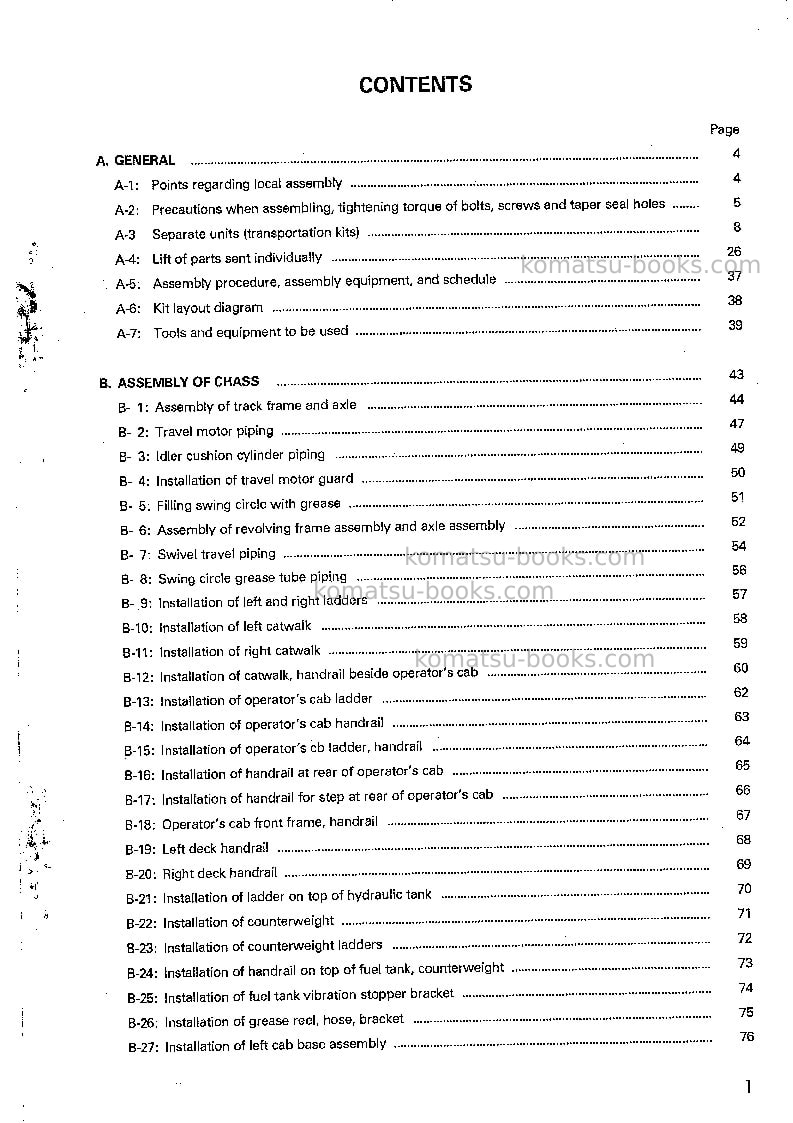 Komatsu pc1600-1jpn Field assembly manual cover Page 2