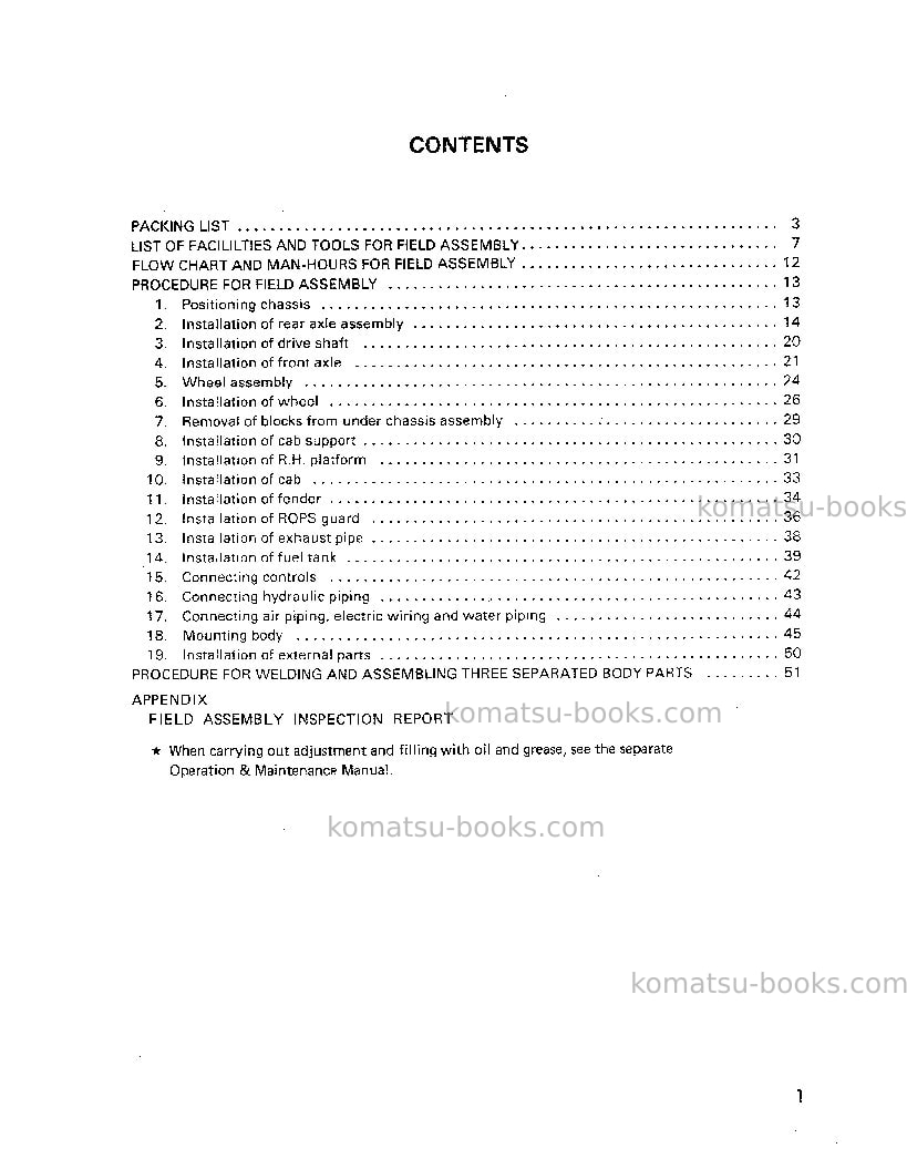 Komatsu hd785-3jpn Field assembly manual cover Page 2 Komatsu hd785-3jpn Field assembly manual cover Page 2