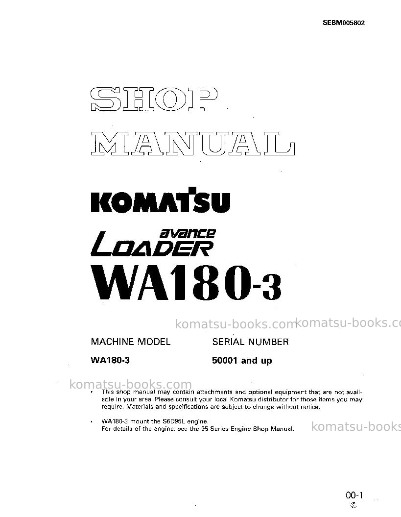 Komatsu wa180-3jpn-a Repair & maintenance cover Page 2 Komatsu wa180-3jpn-a Repair & maintenance cover Page 2