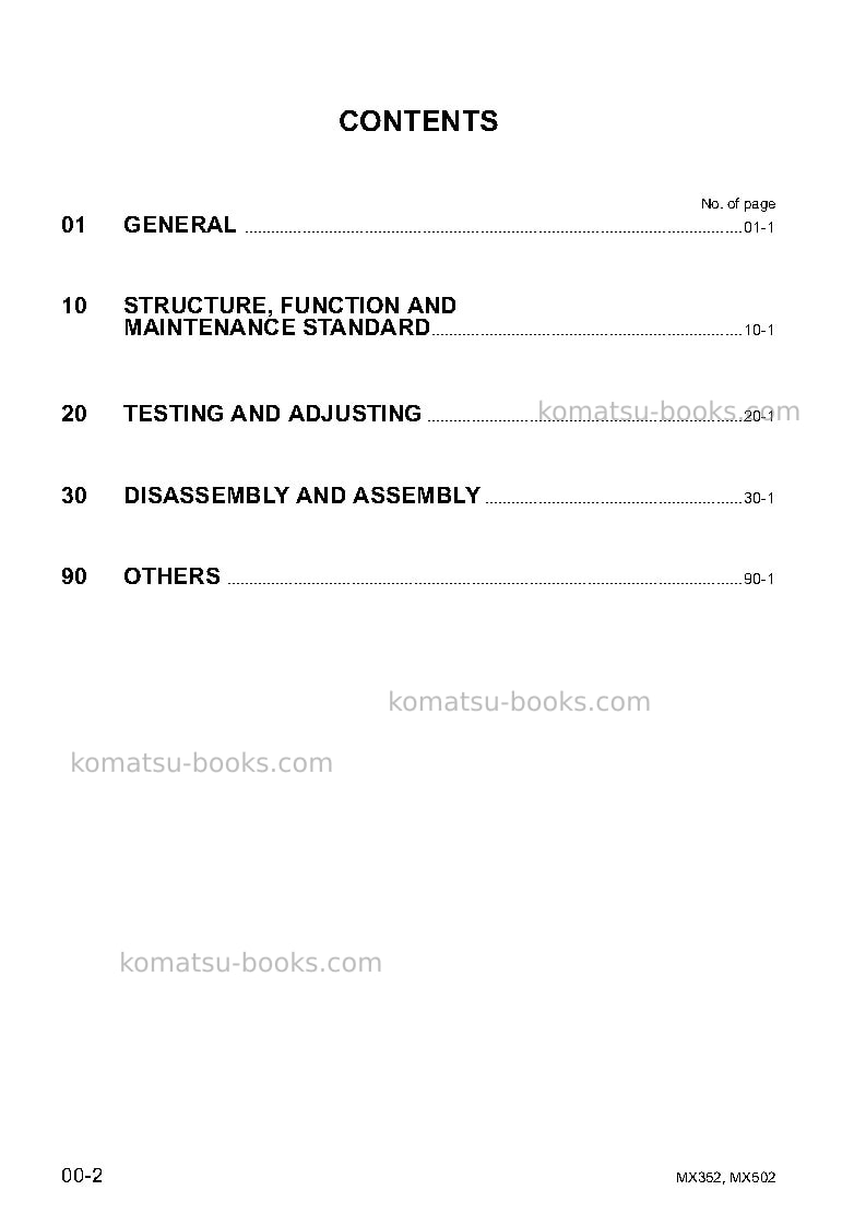Komatsu mx502jpn Repair & maintenance cover Page 2