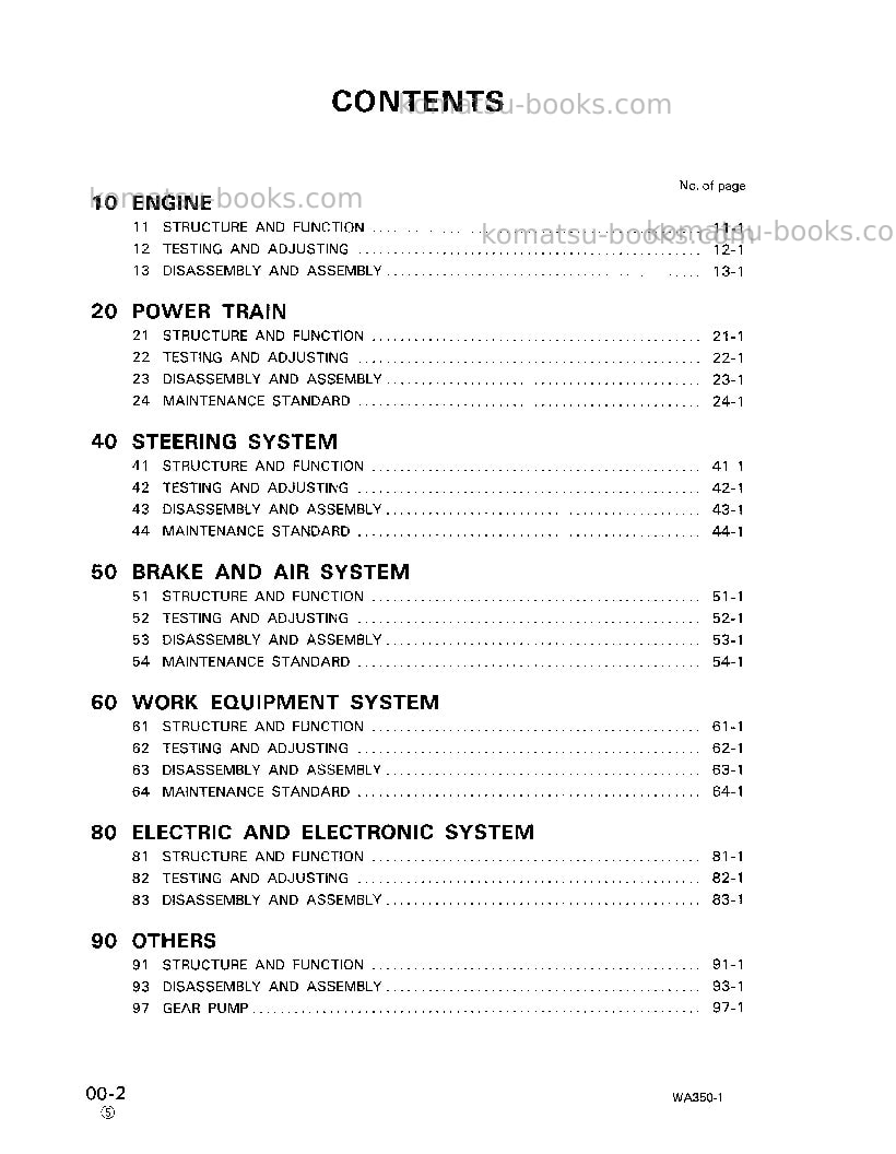 Komatsu wa350-1jpn-for n. america Repair & maintenance cover Page 2