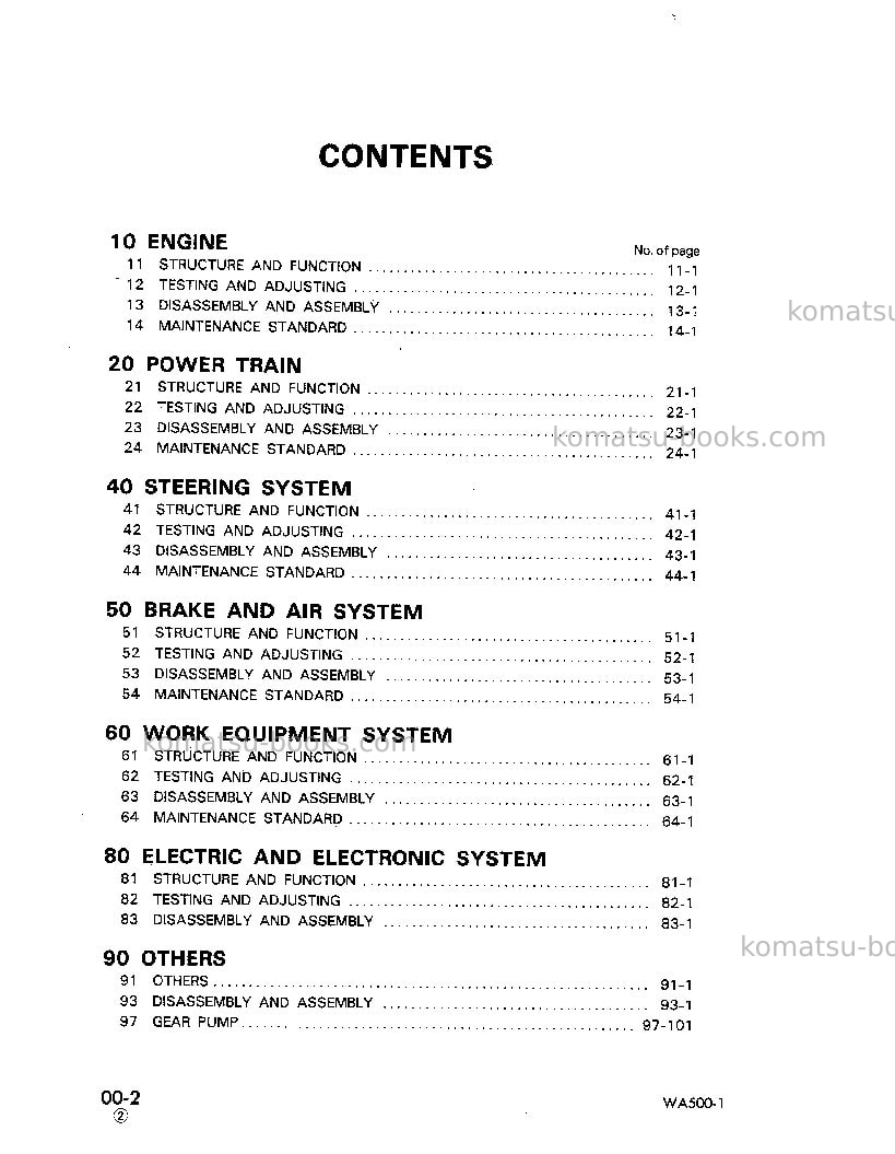 Komatsu wa500-1usa-l Repair & maintenance cover Page 2