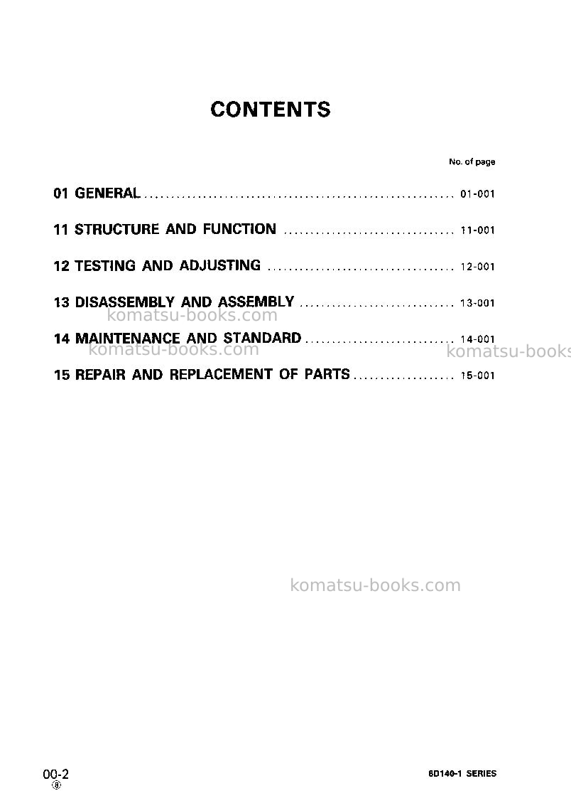 Komatsu 6d140-1jpn Repair & maintenance cover Page 2