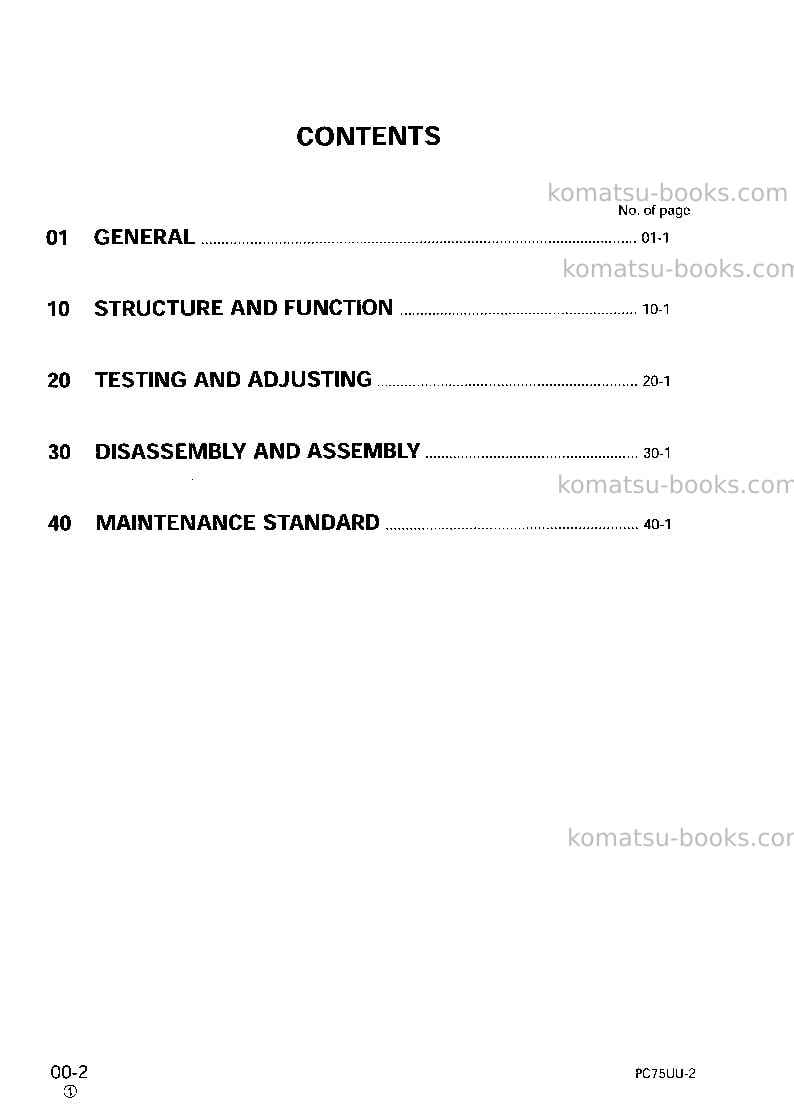 Komatsu pc75uu-2jpn Repair & maintenance cover Page 2 Komatsu pc75uu-2jpn Repair & maintenance cover Page 2