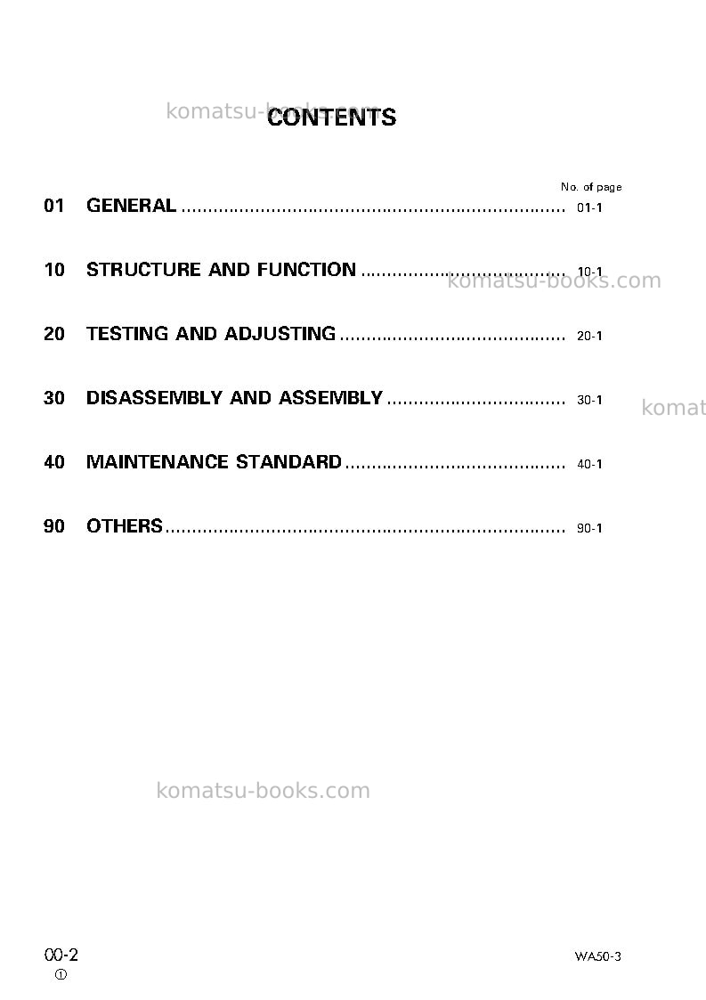 Komatsu wa50-3jpn-for n. america Repair & maintenance cover Page 2